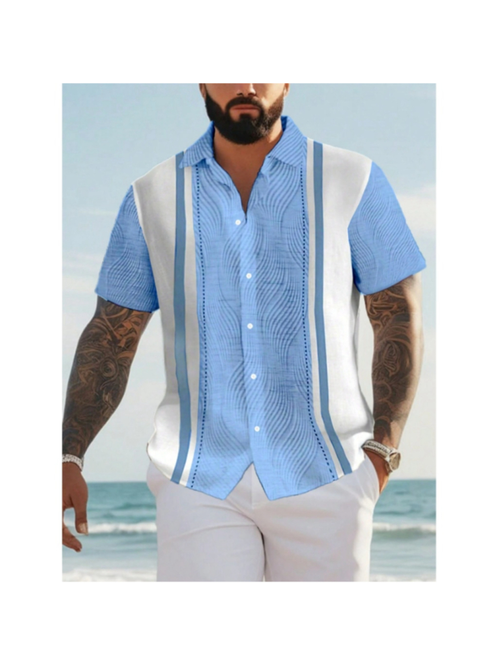 SHEIN Men's Small Blue White Striped Short Sleeve Casual Button Up Shirt NIB